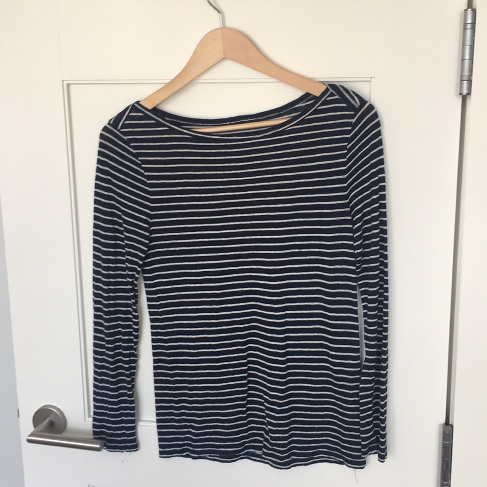 JCrew 100% Linen Stripe Boatneck Tee Size Small